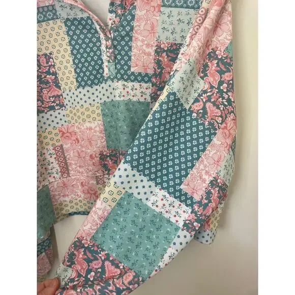 Simply Southern Quilt Patch Luxe Polo Pullover-Medium - Picture 4 of 5